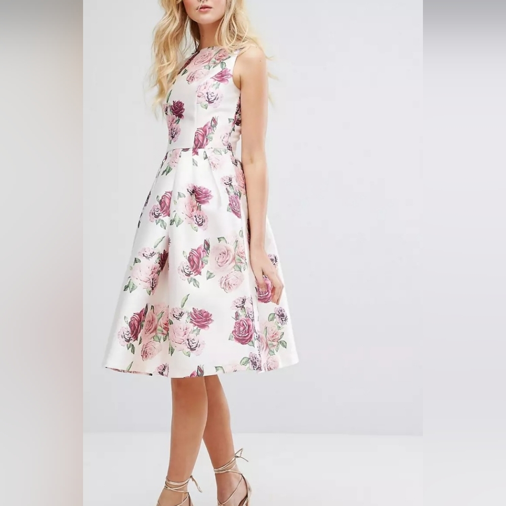 Chi Chi London Satin Midi Dress in Floral - Picture 3 of 4